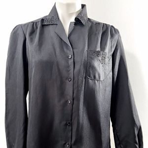 Vintage Ann Chabrol Cutout Black Button Up Blouse
